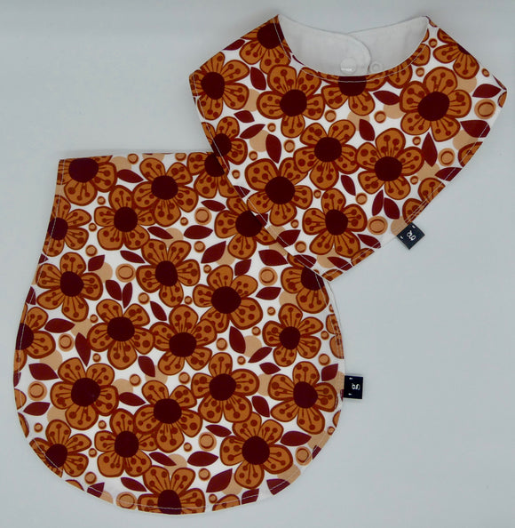 'RETRO RUST' basic bib & burp cloth 2 piece set